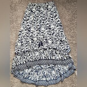 Masala Navy And White Print Tiered High-Low Women's Skirt Size Small